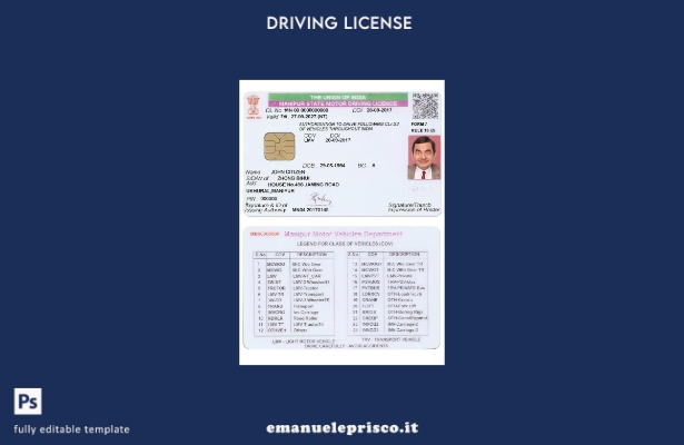 verified style modello di patente di guida dello stato dell'India Manipur in stile verificato template